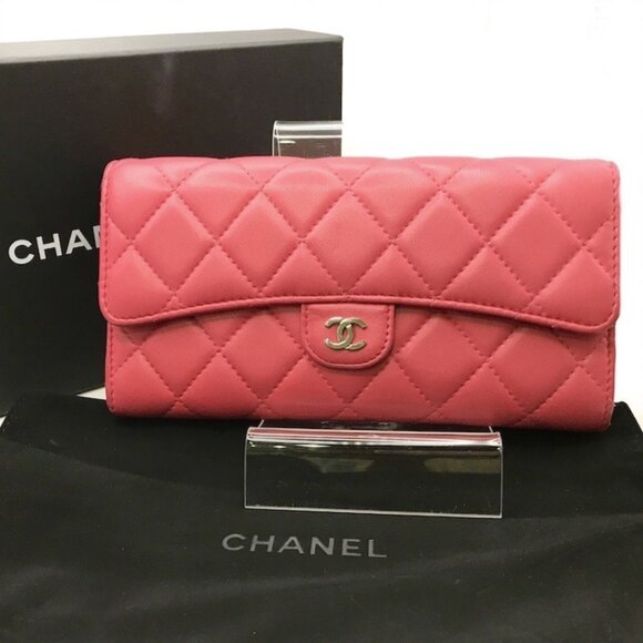 Chanel Continental Long Wallet Coral Pink Quilted Metallase Leather Classic Flap - Picture 1 of 10